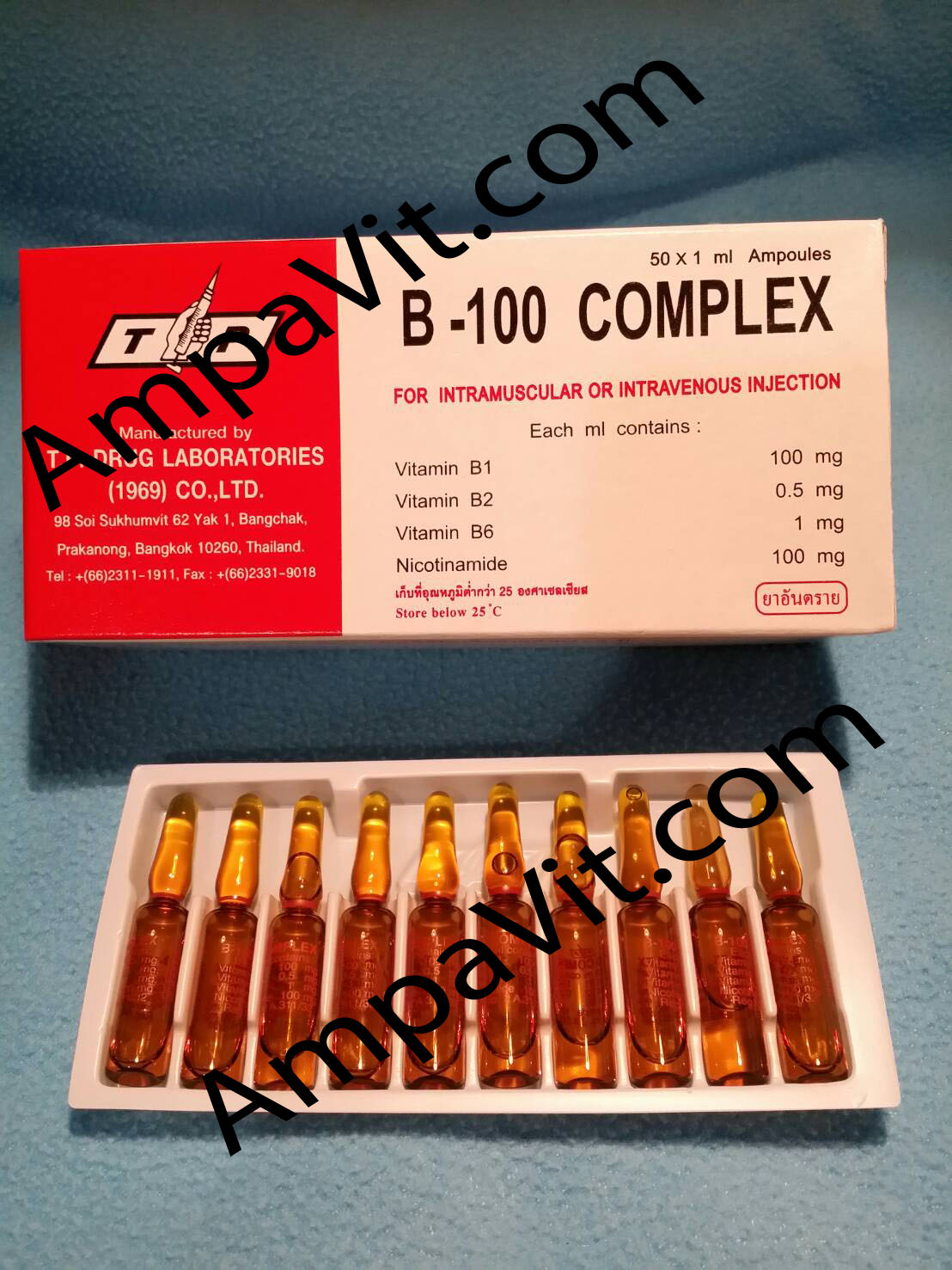 Box of 50 x 1ml B100 complex ampoules B1 B2 B6 B3 AmpaVit & B124U