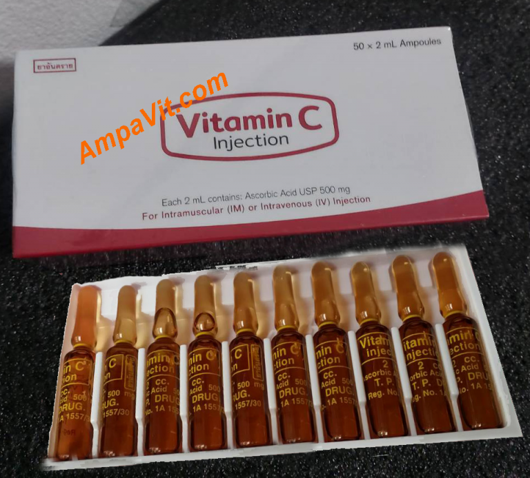 Box of 50 x 2ml Vitamin C ampoules, ascorbic acid, AmpaVit & B124U