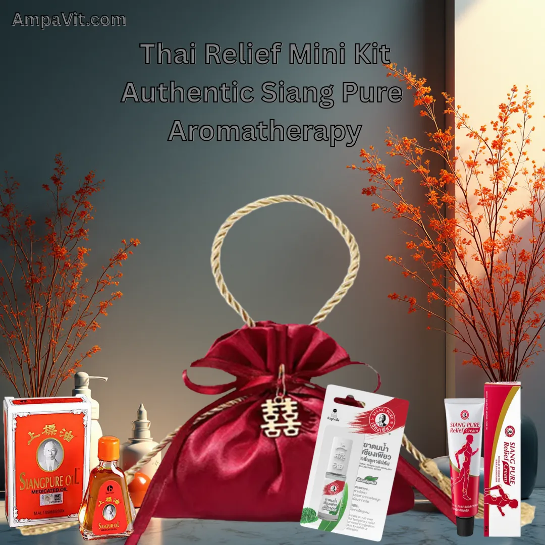 Thai Relief Mini Kit in red silk bag – Siang Pure aromatherapy set from Thailand