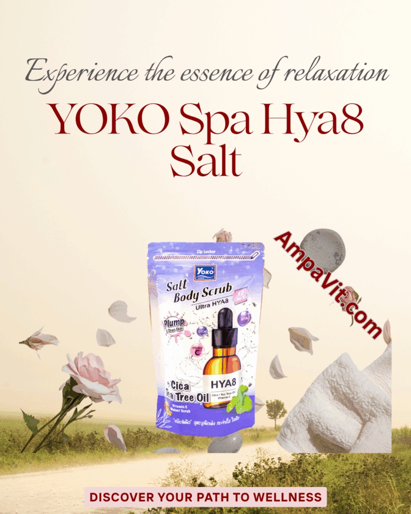YOKO Spa HYA8 Salt Cica + Tea Tree Oil + Vitamin C body scrub from Ampavit Thailand.
